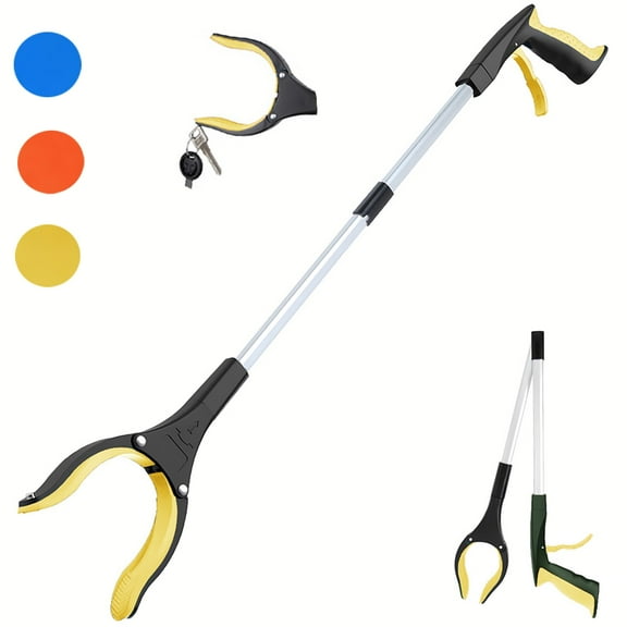 Reacher Grabber 32" Extra Long with Magnet Extraction - Foldable Gripper and Reaching Tool with 360°Rotating Jaw Reaching Aid,Yellow