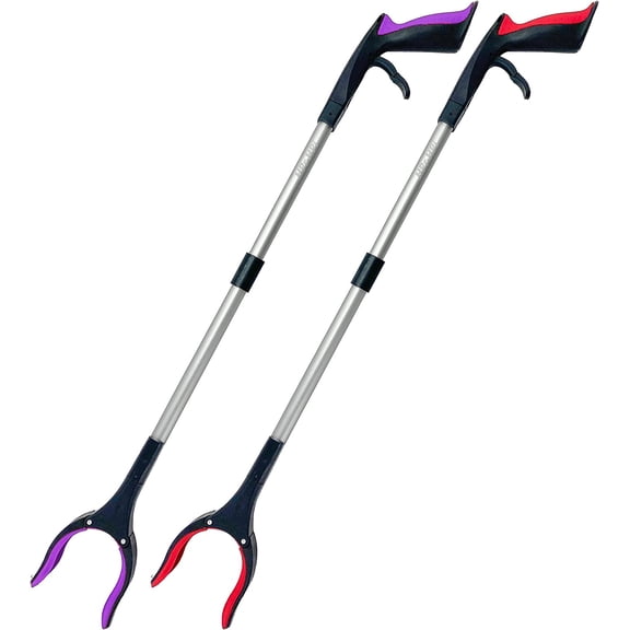 Reacher Grabber Tool 32 Inch 2-Pack, Foldable Trash Picker Grabber, Trash Gripper, Garden Nabber, Litter Picker, Extended Grabber(Red/Purpl)