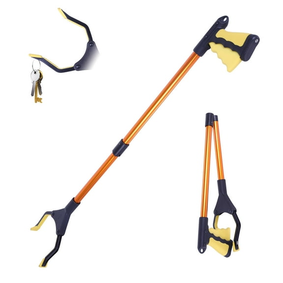 Reacher Grabber Tool with Anti-Slip Rotating Jaw,Foldable Grabbers for Elderly,Lightweight Trash Claw Grabber with Magnet,Garden Nabber,Reaching Assist Tool Yellow
