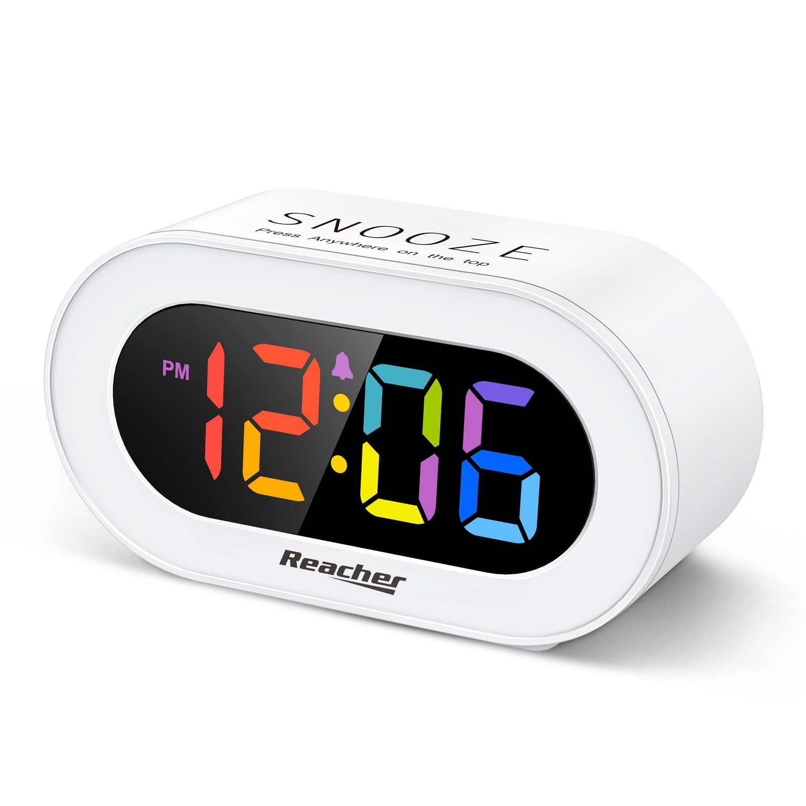 Reacher Small Rainbow Colorful Alarm Clock for Bedrooms Large Display Easy to Read Across The