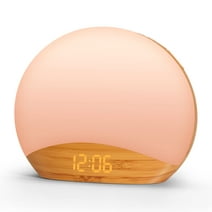 Reacher Wood Grain Sunrise Alarm Clock Wake up Light, Sleep Sound Mahine with 26 Soothing Sounds, 8 Dimmable Night Lights, Snooze, Dimmable Clock for Kids, Adults, Bedroom