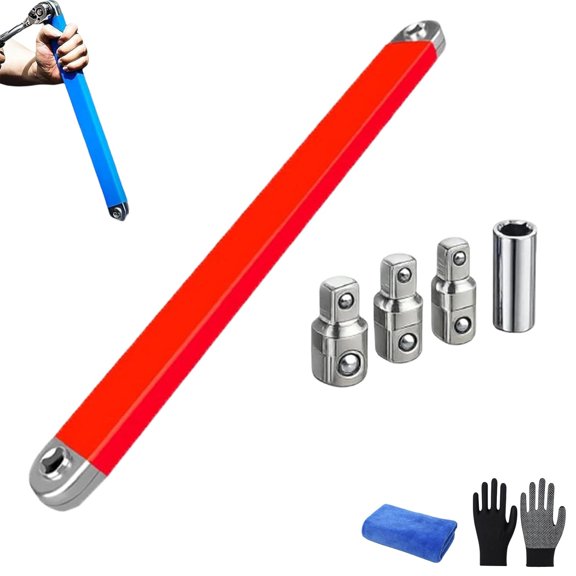 Reaches the Bolt Nothing Else Can, 2026 New Pro Offset Extension Wrench, 10/15-Inch Impact Ready Tight Reach Tool, 1/4", 3/8" & 1/2" Drive Adapters, Zero Offset Extension Wrench (Red, 10")