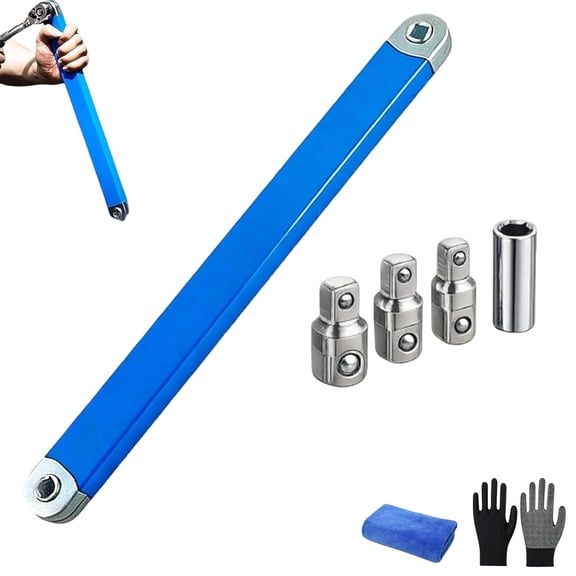 Reaches the Bolt Nothing Else Can, 2026 New Pro Offset Extension Wrench, 10/15-Inch Impact Ready Tight Reach Tool, 1/4", 3/8" & 1/2" Drive Adapters, Zero Offset Extension Wrench (Blue, 10")