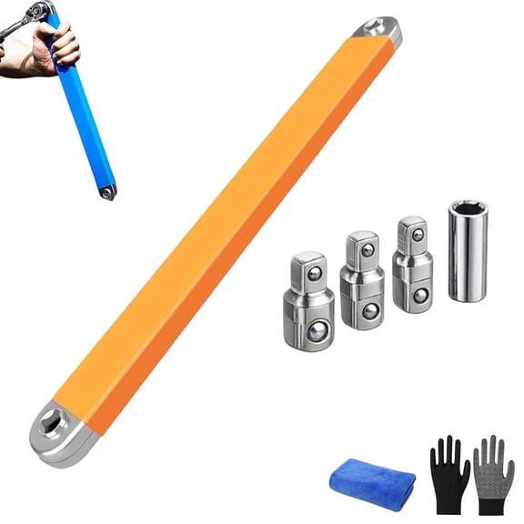 Reaches the Bolt Nothing Else Can, 2026 New Pro Offset Extension Wrench, 10/15-Inch Impact Ready Tight Reach Tool, 1/4", 3/8" & 1/2" Drive Adapters, Zero Offset Extension Wrench (Orange, 15")
