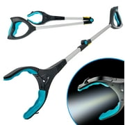 Reaching Grabber Pick Up Tool With LED Light - 32 inch - Light Weight Aluminum Design - Reaching Aid - Articulating Rubber Head - Rubber Grip - Reaching Aid Pick Up Tool