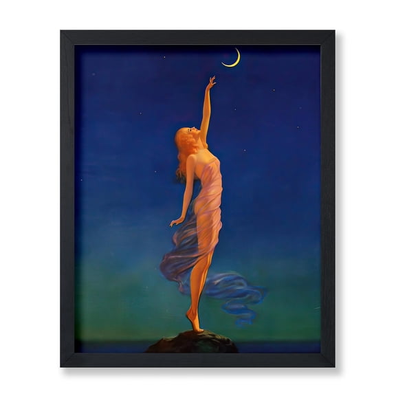 Reaching Moon Celestial Wall Art Decor Unframed Paper Print