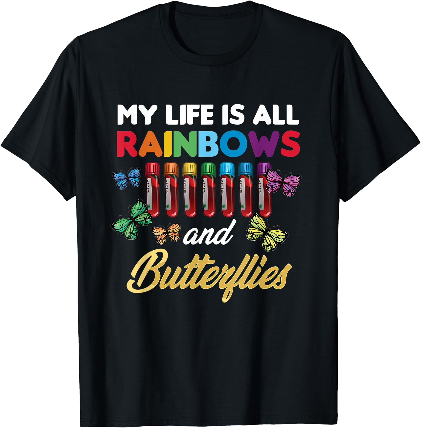 Reaction Glass Butterfly Rainbow Phlebotomist Laboratory T-Shirt ...