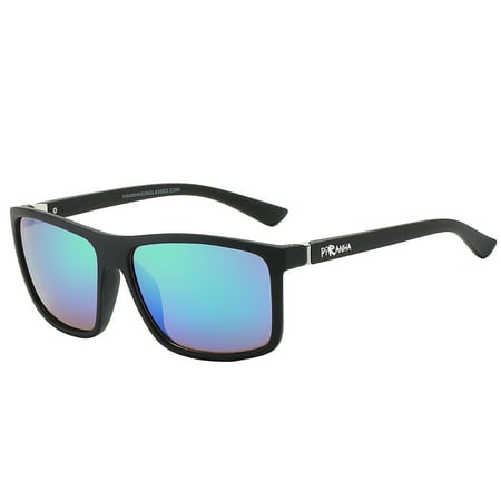 Piranha Eyewear Reaction II Black Classic Sunglasses for Men and Women with Blue Mirror Lens