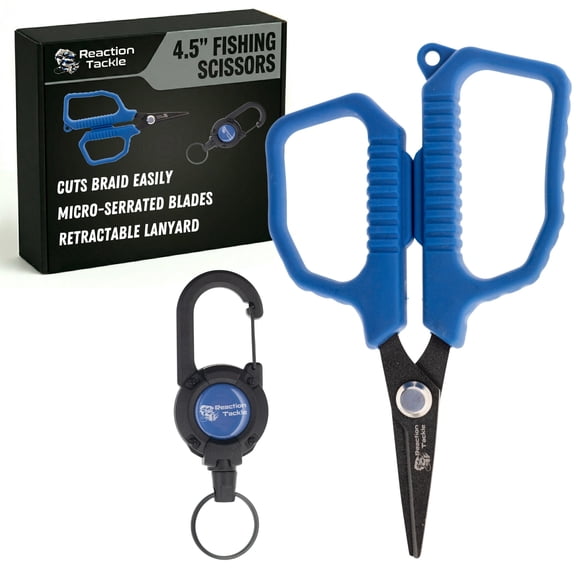 Reaction Tackle 4.5" Fishing Scissors with Retractable Lanyard & Carabiner