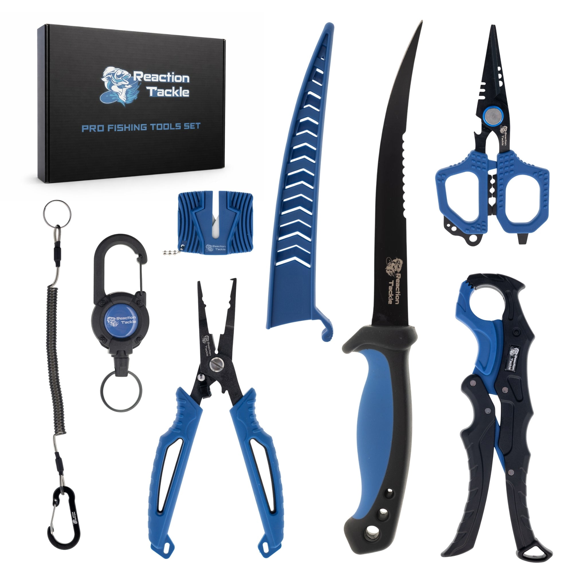 Reaction Tackle 7-Piece Fishing Tool Kit with Fillet Knife & Sharpener