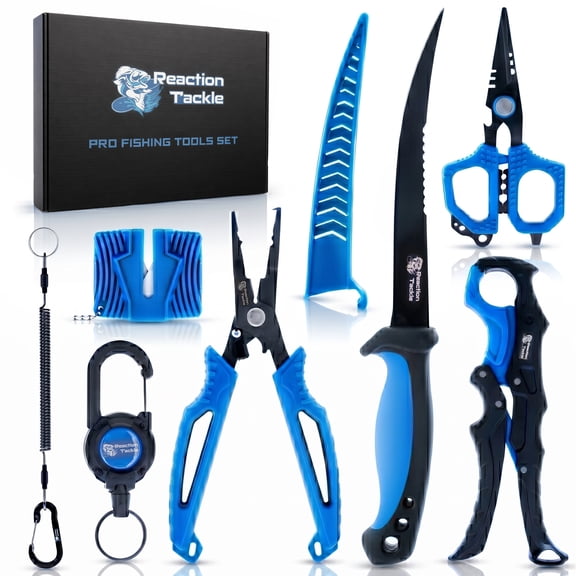 Reaction Tackle 7-Piece Fishing Tool Kit with Fillet Knife & Sharpener