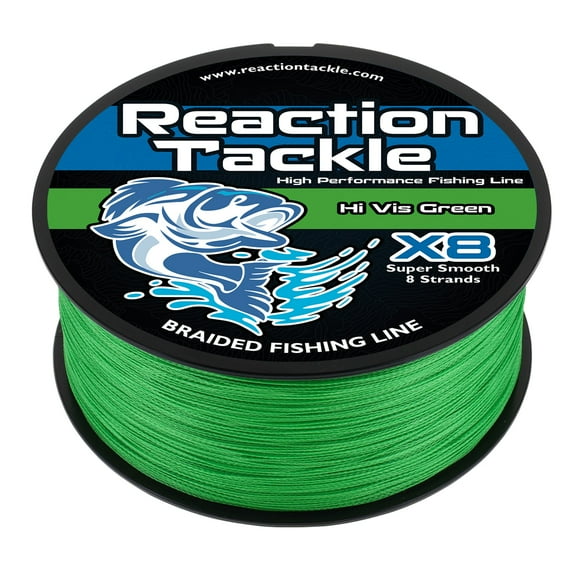Reaction Tackle X8 8-Strand Braided Fishing Line – Super Strong Abrasion-Resistant PE Braid – Long Cast, Zero Stretch – Freshwater & Saltwater - Hi Vis Green - 25LB / 3000yd