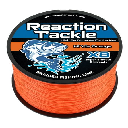 Reaction Tackle X8 8-Strand Braided Fishing Line – Super Strong Abrasion-Resistant PE Braid – Long Cast, Zero Stretch – Freshwater & Saltwater - Hi Vis Orange - 40LB / 150yd