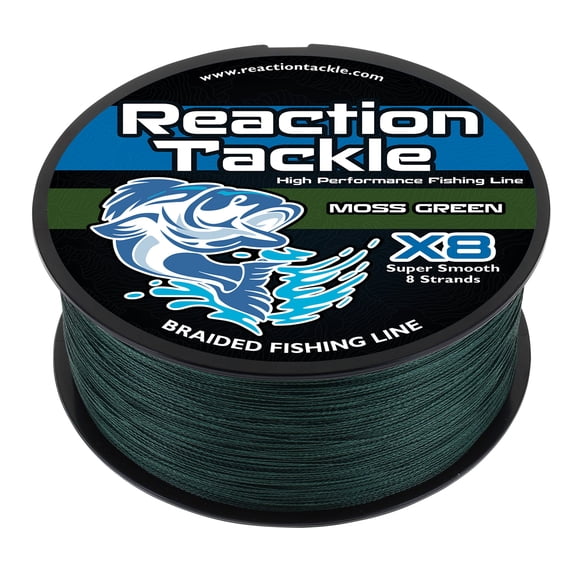 Reaction Tackle X8 8-Strand Braided Fishing Line – Super Strong Abrasion-Resistant PE Braid – Long Cast, Zero Stretch – Freshwater & Saltwater - Moss Green - 65LB / 3000yd