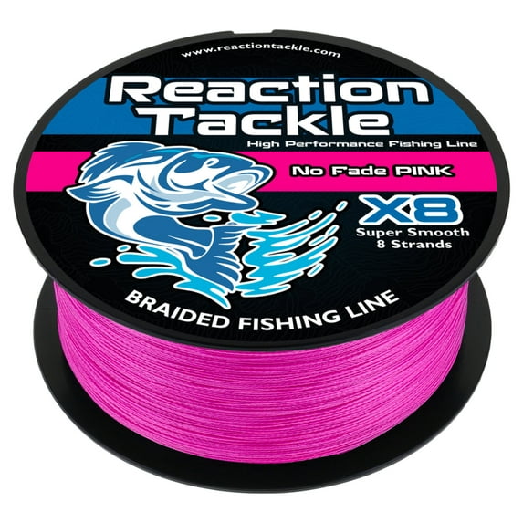 Reaction Tackle X8 8-Strand Braided Fishing Line – Super Strong Abrasion-Resistant PE Braid – Long Cast, Zero Stretch – Freshwater & Saltwater - No Fade Pink - 20LB / 300yd