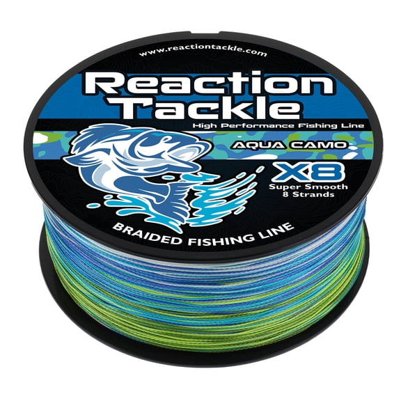 Reaction Tackle X8 8-Strand Braided Fishing Line – Super Strong Abrasion-Resistant PE Braid – Long Cast, Zero Stretch – Freshwater & Saltwater - Aqua Camo - 100LB / 500yd