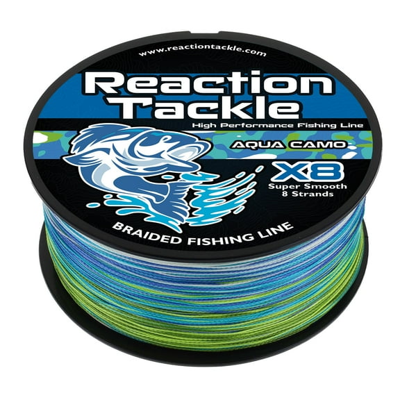 Reaction Tackle X8 8-Strand Braided Fishing Line – Super Strong Abrasion-Resistant PE Braid – Long Cast, Zero Stretch – Freshwater & Saltwater - Aqua Camo - 50LB / 150yd