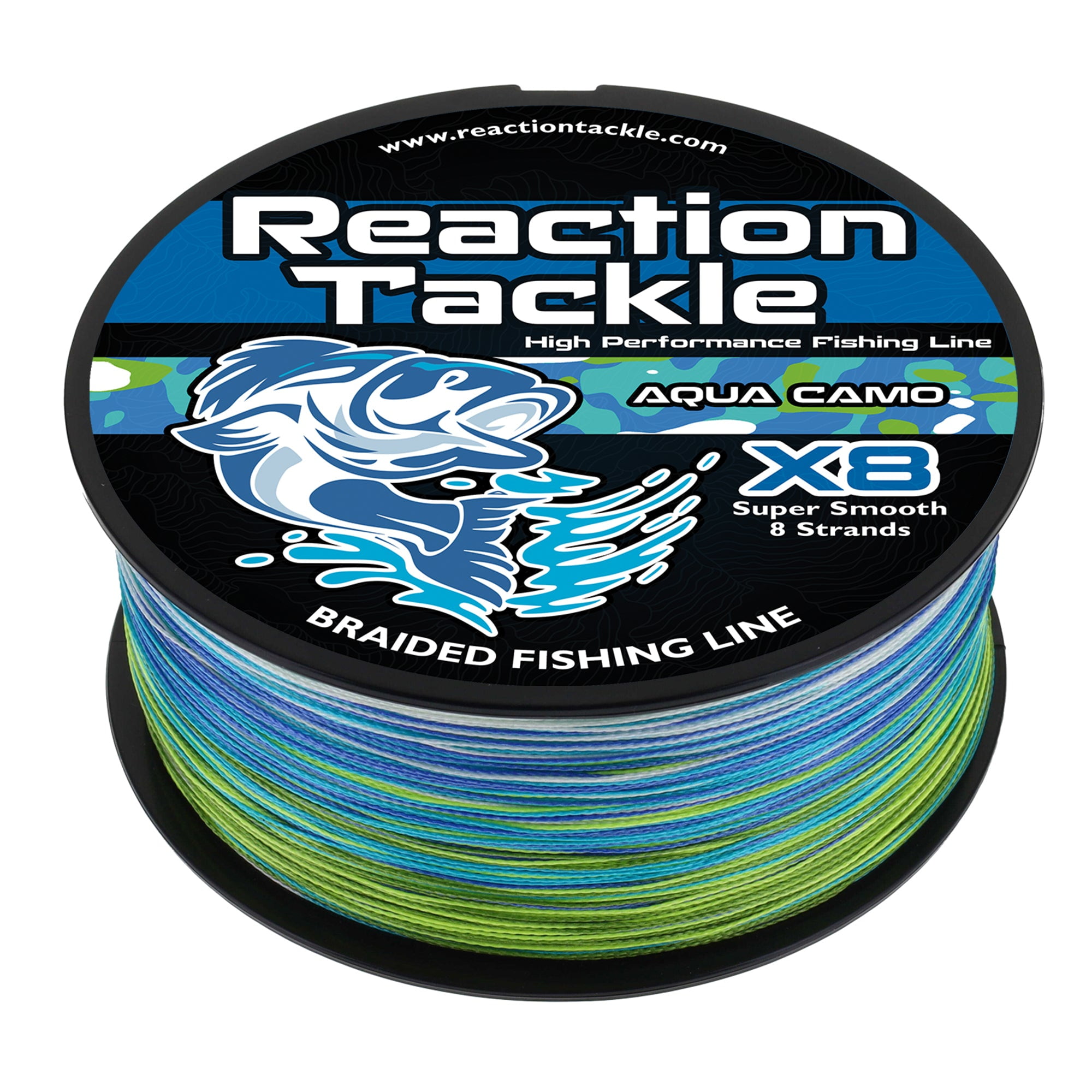 Reaction Tackle X8 8-Strand Braided Fishing Line – Super Strong Abrasion-Resistant PE Braid – Long Cast, Zero Stretch – Freshwater & Saltwater - Aqua Camo - 80LB / 1000yd