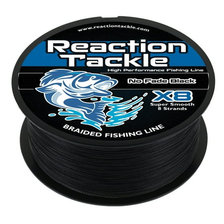 Reaction Tackle X8 8-Strand Braided Fishing Line – Super Strong Abrasion-Resistant PE Braid – Long Cast, Zero Stretch – Freshwater & Saltwater - No Fade Black - 10LB / 150yd