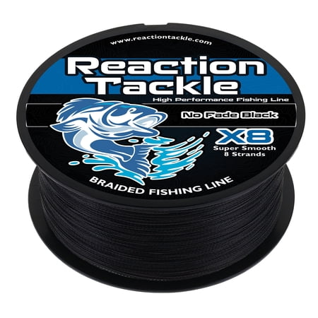 Reaction Tackle X8 8-Strand Braided Fishing Line – Super Strong Abrasion-Resistant PE Braid – Long Cast, Zero Stretch – Freshwater & Saltwater - No Fade Black - 65LB / 150yd