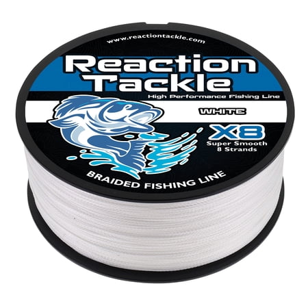 Reaction Tackle X8 8-Strand Braided Fishing Line – Super Strong Abrasion-Resistant PE Braid – Long Cast, Zero Stretch – Freshwater & Saltwater - White - 65LB / 150yd