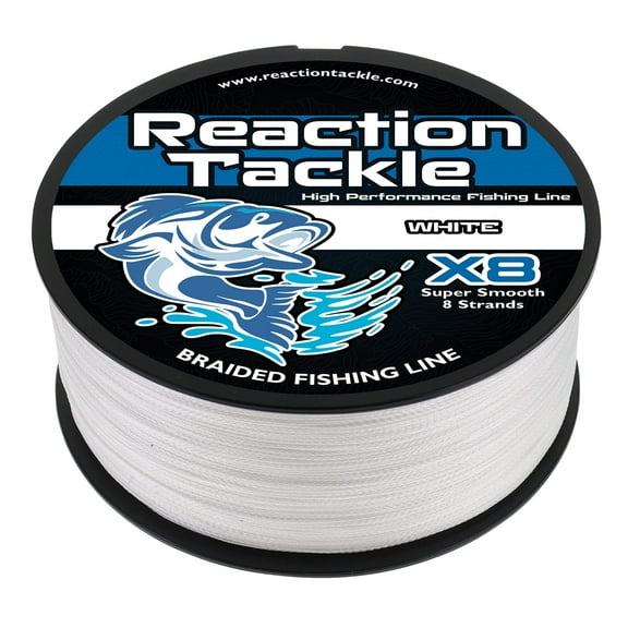 Reaction Tackle X8 8-Strand Braided Fishing Line – Super Strong Abrasion-Resistant PE Braid – Long Cast, Zero Stretch – Freshwater & Saltwater - White - 65LB / 500yd