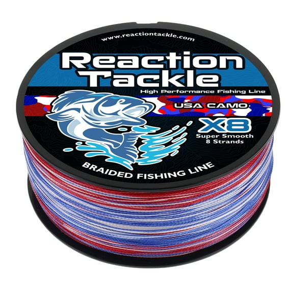 Reaction Tackle X8 8-Strand Braided Fishing Line – Super Strong Abrasion-Resistant PE Braid – Long Cast, Zero Stretch – Freshwater & Saltwater - USA Camo - 10LB / 1500yd