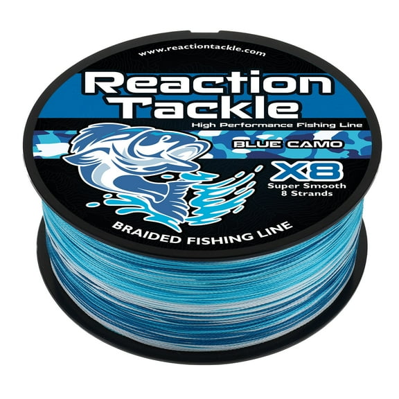 Reaction Tackle X8 8-Strand Braided Fishing Line – Super Strong Abrasion-Resistant PE Braid – Long Cast, Zero Stretch – Freshwater & Saltwater - Blue Camo - 20LB / 150yd