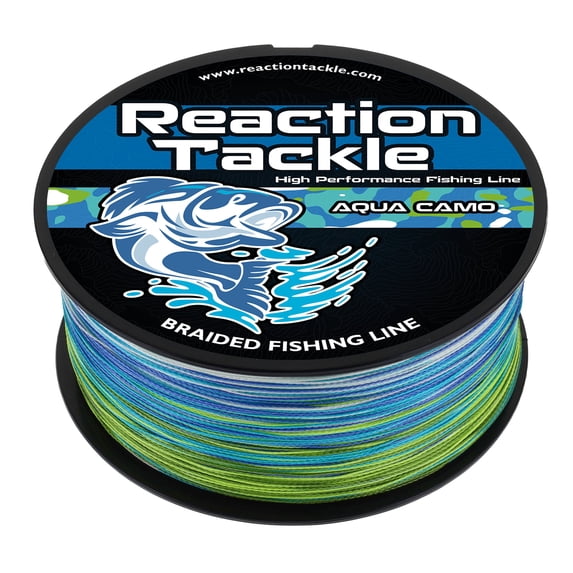 Reaction Tackle Braided Fishing Line - Pro Grade PE Braid, Super Strong, Abrasion-Resistant, Zero Stretch for Freshwater & Saltwater - Aqua Camo 6LB / 500yd