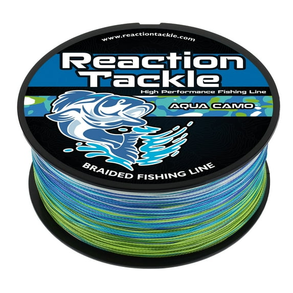 Reaction Tackle Braided Fishing Line – Pro Grade PE Braid, Super Strong, Abrasion-Resistant, Zero Stretch for Freshwater & Saltwater - Aqua Camo - 50LB / 1000yd
