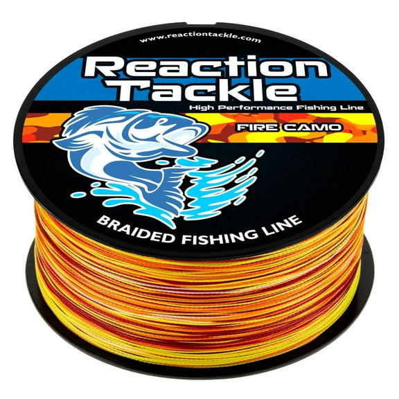 Reaction Tackle Braided Fishing Line – Pro Grade PE Braid, Super Strong, Abrasion-Resistant, Zero Stretch for Freshwater & Saltwater - Fire Camo 20LB / 300yd