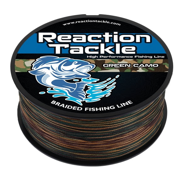 Reaction Tackle Braided Fishing Line - Pro Grade PE Braid, Super Strong, Abrasion-Resistant, Zero Stretch for Freshwater & Saltwater - Green Camo - 50LB / 1000yd
