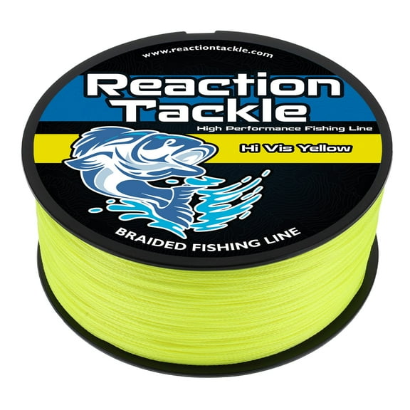 Reaction Tackle Braided Fishing Line – Pro Grade PE Braid, Super Strong, Abrasion-Resistant, Zero Stretch for Freshwater & Saltwater - Hi Vis Yellow - 65LB / 150yd