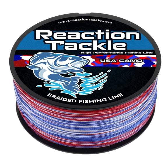Reaction Tackle Braided Fishing Line - Pro Grade PE Braid, Super Strong, Abrasion-Resistant, Zero Stretch for Freshwater & Saltwater - USA Camo - 80LB / 500yd