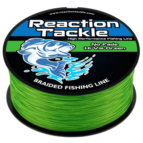 Reaction Tackle Braided Fishing Line – Never Fade, Ultra Strong PE Braid, Abrasion-Resistant, Zero Stretch for Freshwater & Saltwater - Hi Vis Green (No Fade) - 100LB / 3000yd