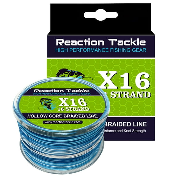 Reaction Tackle Hollow Core, 16 Strand Braided Fishing Line Blue Camo - 50LB / 2500yds