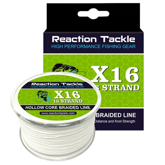 Reaction Tackle Hollow Core, 16 Strand Braided Fishing Line White - 100LB / 500yds