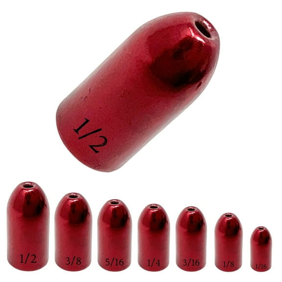 Reaction Tackle Tungsten Bullet Fishing Weights / Worm Sinkers for Bass Fishing - 1/2 Reds