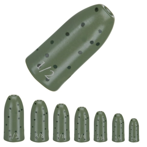 Reaction Tackle Tungsten Bullet Fishing Weights / Worm Sinkers for Bass Fishing - 3/16 Never Chip Green Pumpkin