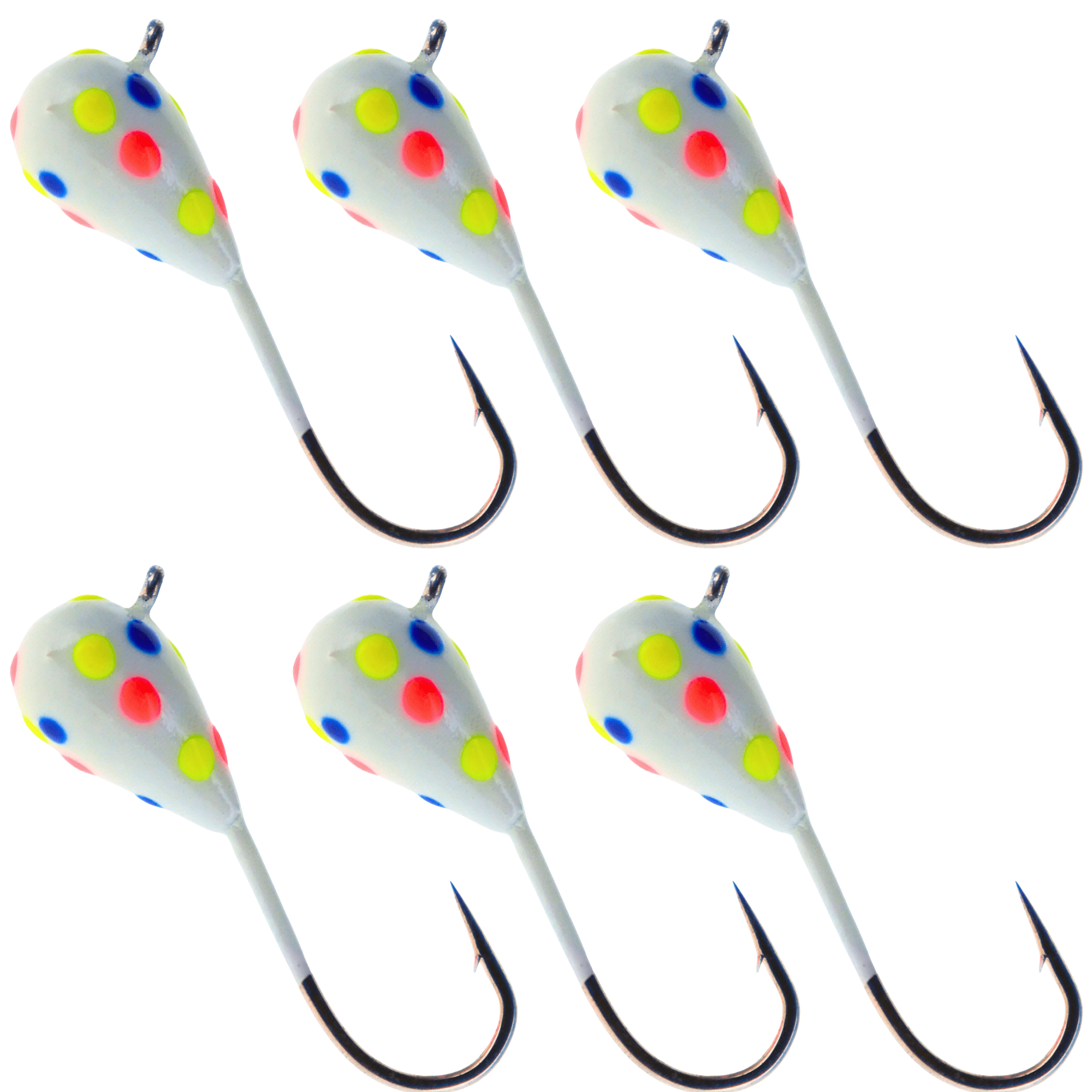 Reaction Tackle Tungsten Ice Jig 7mm - Wonder Glow Spots 6-pcs With Long Shank Hook