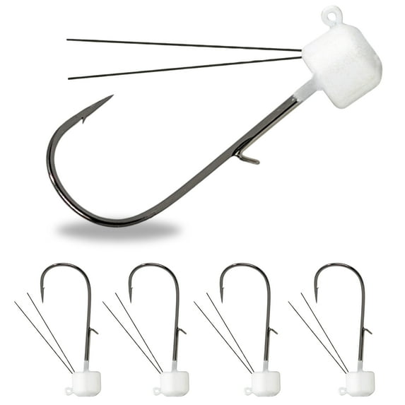 Reaction Tackle Tungsten Mushroom Head Ned Rig Shroom Jig Heads for Finesse Fishing, Weedless Jig Head for Bass Fishing with Soft Lures (5-Pack) 1/10oz White weedless