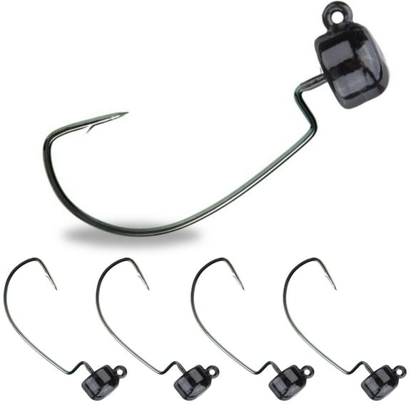 Reaction Tackle Tungsten Mushroom Head Ned Rig Shroom Jig Heads for Finesse Fishing, Weedless Jig Head for Bass Fishing with Soft Lures (5-Pack) 1/15oz Black EWG