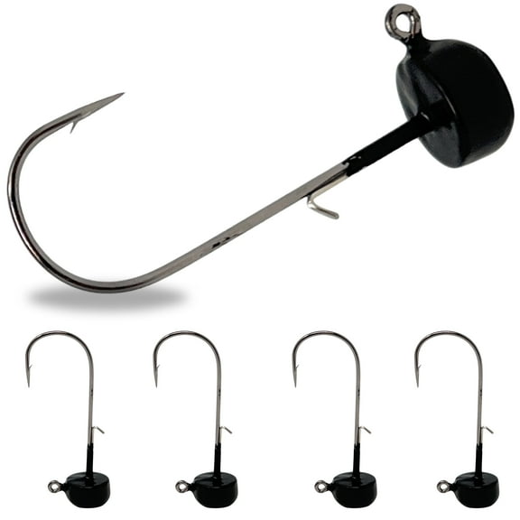 Reaction Tackle Tungsten Mushroom Head Ned Rig Shroom Jig Heads for Finesse Fishing, Weedless Jig Head for Bass Fishing with Soft Lures (5-Pack) 1/15oz Black