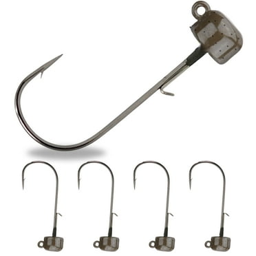 Reaction Tackle Tungsten Mushroom Head Ned Rig Shroom Jig Heads for Finesse Fishing, Weedless Jig Head for Bass Fishing with Soft Lures (5-Pack) 1/15oz Green Pumpkin