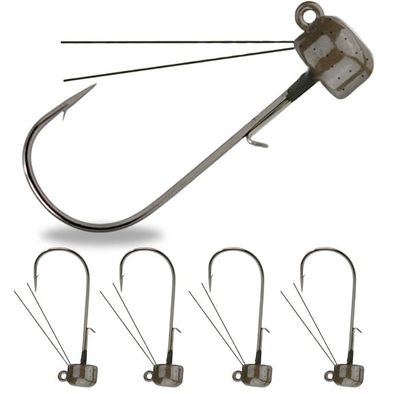 Reaction Tackle Tungsten Mushroom Head Ned Rig Shroom Jig Heads for Finesse Fishing, Weedless Jig Head for Bass Fishing with Soft Lures (5-Pack) 1/15oz Green Pumpkin weedless