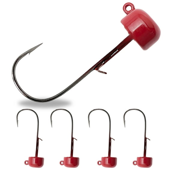 Reaction Tackle Tungsten Mushroom Head Ned Rig Shroom Jig Heads for Finesse Fishing, Weedless Jig Head for Bass Fishing with Soft Lures (5-Pack) 1/15oz Red