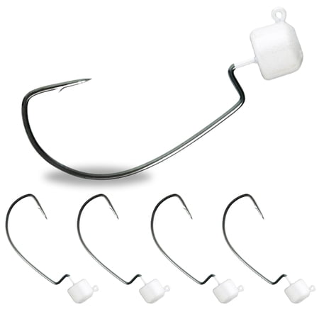 Reaction Tackle Tungsten Mushroom Head Ned Rig Shroom Jig Heads for Finesse Fishing, Weedless Jig Head for Bass Fishing with Soft Lures (5-Pack) 1/15oz White EWG