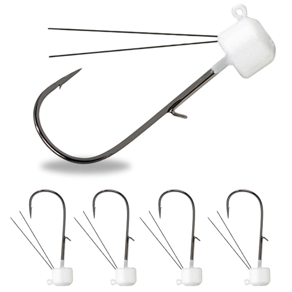 Reaction Tackle Tungsten Mushroom Head Ned Rig Shroom Jig Heads for Finesse Fishing, Weedless Jig Head for Bass Fishing with Soft Lures (5-Pack) 1/15oz White weedless