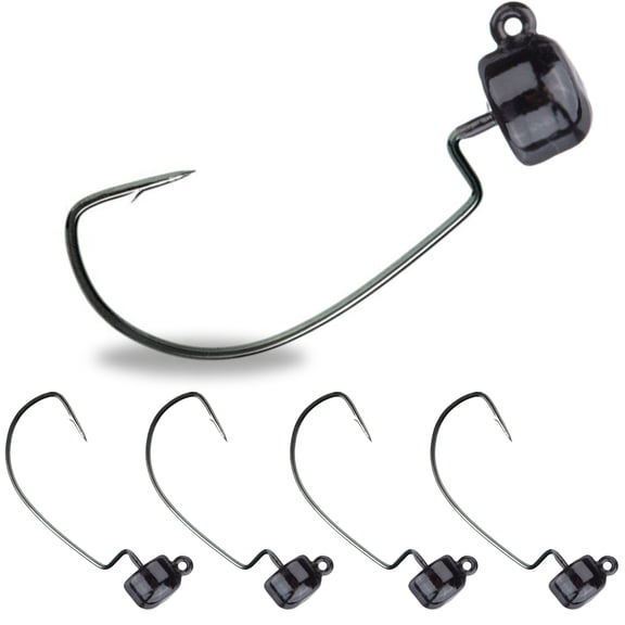 Reaction Tackle Tungsten Mushroom Head Ned Rig Shroom Jig Heads for Finesse Fishing, Weedless Jig Head for Bass Fishing with Soft Lures (5-Pack) 1/5oz Black EWG