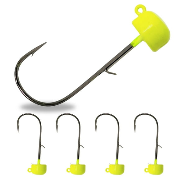 Reaction Tackle Tungsten Mushroom Head Ned Rig Shroom Jig Heads for Finesse Fishing, Weedless Jig Head for Bass Fishing with Soft Lures (5-Pack) 1/5oz Chartreuse